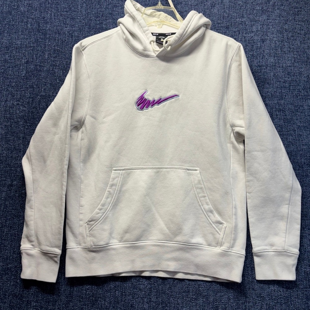 Nike SB Mens M Hoodie White Purple Embroidered Swoosh Skateboarding Pullover